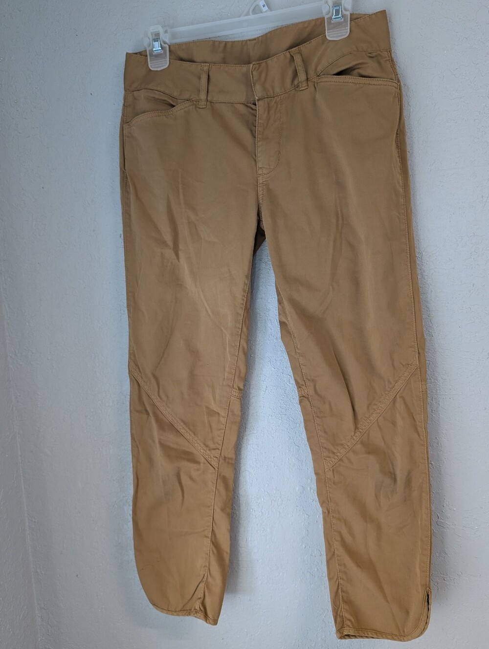Cropped Stretch Utility Pants 4 Tan Ankle Slit Cargo Goblin Granola Boho Preppy